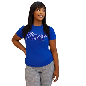 เสื้อยืดเชนิลสีน้ำเงิน Finer Zeta Phi Beta สำหรับผู้หญิง ปักลายตัวอักษรสมาคมพี่น้องกรีก เสื้อยืดลำลอง - Product Image 1