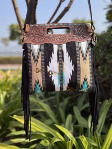 Western Pattern Hand Tooled <b>Fringe</b> Handbag Jacquard Leather Sling Bohemian Aztec Saddle Blanket <b>Bags</b> Stylish <b>Bags</b> for Women - Product Image 4