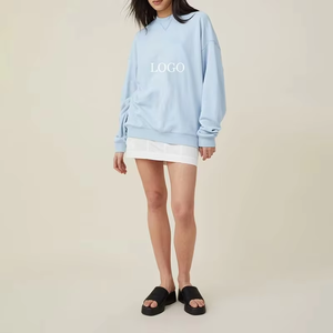 Custom Made Polyester/Cotton Winter Autumn <b>Long</b> <b>Sweatshirt</b> with Mock Neck Full Sleeves Lightweight Pullover Solid Pattern Front - Product Image 2