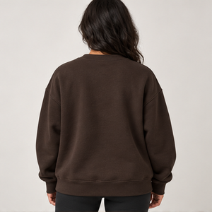 Sudadera de cuello redondo con letras bordadas estilo universitario para mujer, color marrón espresso, manga larga, Drop Trackstar, OEM, marca privada - Product Image 2
