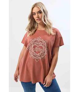 T-shirt imprimé écologique pour femmes, motif Mandala, couleur orange, Choose Happiness, style décontracté, été - Product Image 1