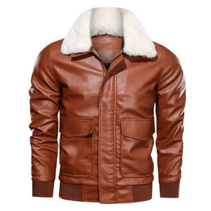 Nouvelle arrivée veste en fourrure d'agneau longue en peau de mouton hommes hiver chaud épais motif fermeture éclair vestes en cuir - Product Image 1