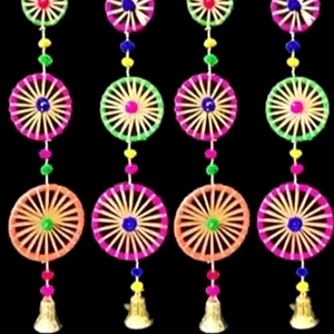 Pom Pom with Chakri With Golden Bell String for Indian Wedding DecorationColorful Backdrop Event Party Mandir Decor Housewarming - Product Image 1