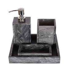 Modern Designer Bathroom Vanity Accessory Set Four Piece <b>Kit</b> Includes Soap Dispenser Tumbler Storage Tray And Unique Swirl - Product Image 4