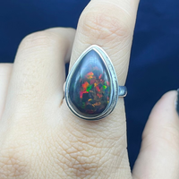 Opale de feu noire naturelle bague en argent sterling 925 opale noire éthiopienne pierre précieuse goutte de larme bague opale noire de feu pour pierre de naissance