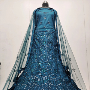 Designer Heavy Jarkan Work Single Can 3m Flair Butti Border Net Dupatta Summer Wedding Festive Sales Party Lehenga Choli - Product Image 5