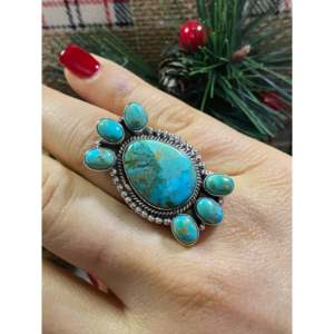 Handmade Kingman Turquoise Sterling <b>Silver</b> Bezel Set <b>Adjustable</b> <b>Ring</b> Size 6.5 - Product Image 2