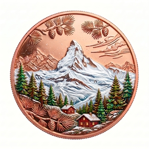 Moneda Coleccionable de Cobre de Alta Calidad con Relieve 3D del Matterhorn en los <span class=keywords><strong>Alpes</strong></span>, 5 AVDP oz 999, Montaña Nevada, Paisaje Alpino - Product Image 1