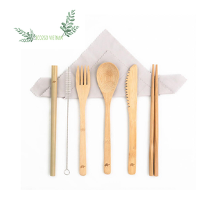 ชุดมีดไม้ไผ่ใช้ซ้ำได้ช้อนส้อมมีดไม้ไผ่มีโลโก้และกระเป๋าผ้าใบผลิตโดย Eco2go เวียดนาม - Product Image 6