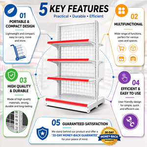 Modern <b>Metal</b> <b>Grid</b> Shelf 5-Tier Adjustable Freestanding Retail Display with Back Epoxy Coated Heavy Duty Vertical Rack - Product Image 2