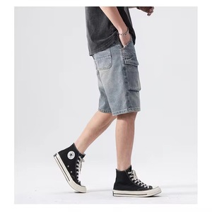 Nueva llegada moda tendencia 2025 verano Casual hombres pantalones cortos Jeans sueltos media cintura Streetwear recto 100% algodón sólido - Product Image 1