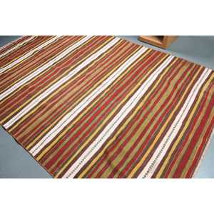 Tapis turc vintage, tapis Kilim 6,1x9,6 pieds, tapis à carreaux rouge brun - Product Image 4