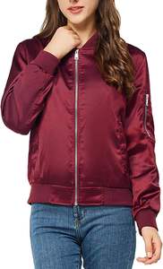 Blouson aviateur d'automne en satin à fermeture éclair avec poches pour femmes, vêtement d'extérieur coupe-vent d'hiver pour femmes, avec logos personnalisés - Product Image 6