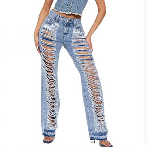 High Quality Coated <b>Fabric</b> Custom Style Women's Casual Distressed Breathable Jeans Pants Skinny <b>Stretch</b> High Street Washed <b>Denim</b> - Product Image 5