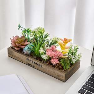 10 Uds. Suculentas artificiales en macetas rectangulares de madera, surtido de plantas suculentas de imitación en macetas para aplicación en el hogar - Product Image 6