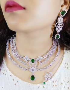 ชุดสร้อยคอประกายเพชรแบบอเมริกันพร้อมต่างหูที่เข้ากันเครื่องประดับอินเดียสำหรับผู้หญิงทุกการใช้งานและงานเลี้ยง - Product Image 3