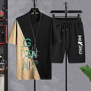 Conjunto Deportivo Corto de Verano para Hombre, Transpirable, 100% Algodón, Camiseta de Manga Corta y Pantalones Cortos, 2 Piezas - Product Image 5