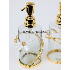 Distributeur de savon liquide de forme cylindrique à texture de verre cassé de qualité supérieure nettoyage à la main accessoires de salle de bain et de cuisine - Product Image 4