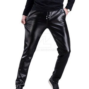 Custom Made <b>Men's</b> <b>Leather</b> <b>Pants</b>-Dark Mid Waist Lightweight Casual Style with Customized Logo and Design - Product Image 1