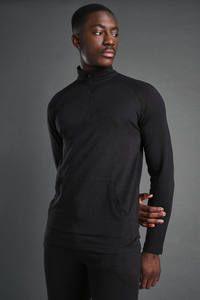 Ensemble de survêtement pour homme, noir, demi-zip, athlétique, polaire d'hiver, coupe ajustée, entraînement, jogging, sportswear, par Marfa International - Product Image 3