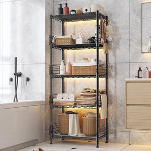 Adjustable 5 Tier Wire <b>Shelving</b> <b>Unit</b> Low Duty Metal Organizer with Side Baffles for Home Tool Storage Organization - Product Image 5