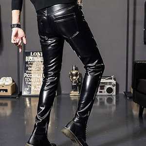 Pantalones de cuero informales personalizados para hombre, color negro transpirable de alta calidad con logotipo personalizado, patrón recto, colocación en la cintura - Product Image 3