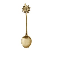 Cuillère à dessert en laiton plaqué or, polissage miroir, entièrement embossée, motif palmier côtelé, poignée de luxe, pour mariage, maison, hôtel