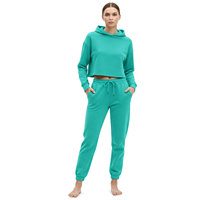 Chándal Vintage de Alta Calidad para Mujer, Color Sólido, con Logotipo Frontal, Hombros Caídos, Mangas Largas, Parches, 100% Algodón, para Todas las Temporadas