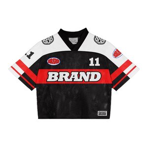 Mens Custom Sublimation Mesh Football Jersey Boxy Fit Cropped V-Neck Top - Product Image 1