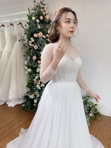 Nouvelle conception spéciale pratique exquise peplum mariée dernière robe de mariée A-ligne perles perles dentelle par la main TNBPno34 - Product Image 3
