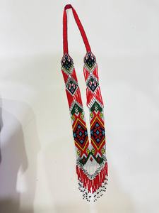 Collier artisanal en perles avec motif tribal multicolore en diamant, bijoux ethniques, mode artisanale pour femmes avec franges, cadeau - Product Image 4