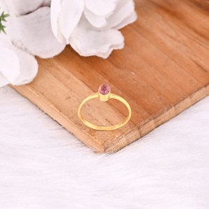 Plata de Ley 925, turmalina Rosa Natural, chapado en oro amarillo, anillo apilable hecho a mano, regalo de aniversario, joyería llamativa - Product Image 4