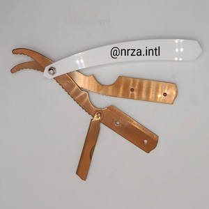 มีดโกนตรงสแตนเลสคุณภาพสูงสำหรับร้านเสริมสวย ใบมีดสีทอง ปลอดภัยสำหรับตัดผมและบิกินี่  รับผลิตตามสั่งและติดฉลากส่วนตัวสำหรับขายส่ง - Product Image 4