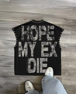 Débardeur sans manches délavé à l'acide vintage pour hommes imprimé sur mesure Streetwear gilet tricoté décontracté et t-shirt - Product Image 1