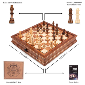 Jeu d'échecs en bois de luxe avec pièces d'échecs en métal Plateau de jeu fabriqué à la main avec tiroir de rangement OEM personnalisé par AYAANS - Product Image 4
