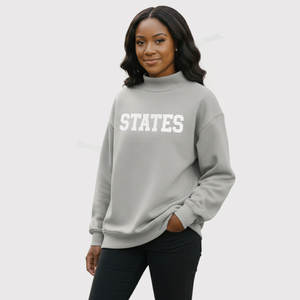 Nuevo logotipo personalizado letra apliques 3D bordado invierno mujeres Reversible cuello falso de gran tamaño manga larga Streetwear pulóver - Product Image 2