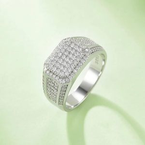 18K White Gold Plated 925 Sterling <b>Silver</b> Classic Moissanite Prong Set Third Party Certified <b>Mens</b> Engagement Wedding Band <b>Ring</b> - Product Image 3