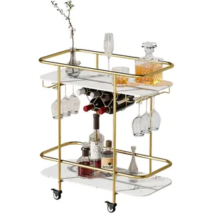 Handmade Industrial Ceramic Eco-Friendly Restaurant Service Trolley Premium <b>Golden</b> Rolling <b>Bar</b> Organizer Cart Plated Zahid safe - Product Image 5