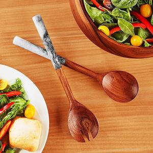 Juego de Cucharas para Servir Ensaladas de Madera Artesanal Mirha International con 2 Espátulas, Utensilios Hechos a Mano Sostenibles, Tamaño S, Aptos para Congelador - Product Image 5