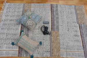 Tapis bohème de créateur indien faits à la main 100% coton grand travail de broderie lavable pour la décoration de salon ou l'utilisation de voiture - Product Image 4