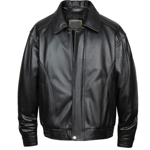 Chaqueta de cuero de vaca combinada Lisa hecha a medida para hombre al por mayor 100% chaqueta de cuero genuino con cremallera para hombre con OEM - Product Image 1