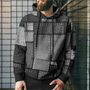 Simulation Stitching Plaid Pattern Hooded Sweatshirts For Men Color Block 3D Printed Pullovers Street Unisex Tops Loose Hoodies - Product Image 4