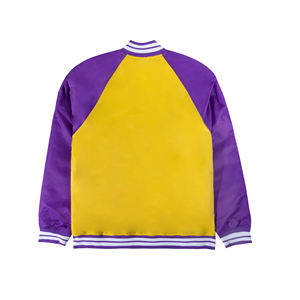 Veste universitaire en satin à blocs de couleurs unisexe, blouson de baseball léger et brillant avec poignets et col côtelés à rayures - Product Image 2