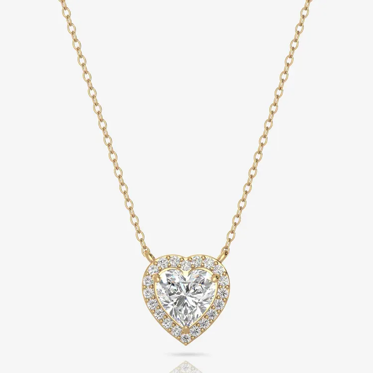Luxury Simulated Zircon Natural Diamond Studded Heart Shaped Gold Plated 925 Sterling Silver Party Pendant Necklace For Women