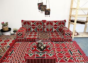 Ensemble de coussins de sol d'angle Nomad Oriental avec garnissage en mousse de densité 22 / Rouge - Product Image 5
