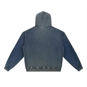 Sweat-shirt à capuche en coton classique pour homme, confortable, pull-over vintage, lavage délavé, bleu foncé, coupe ample, streetwear - Product Image 2