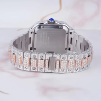 Montre automatique de luxe pour homme entièrement sertie de diamants, style hip-hop, avec boîtier carré et cadran en verre serti de diamants moissanite