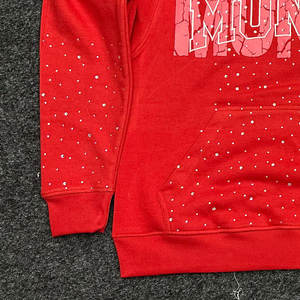 100% algodón 400 GSM Heavy Weight Hoodie Blank Mens pullover Hooded Vintage Winter Full Rhinestones Hoodies - Product Image 3