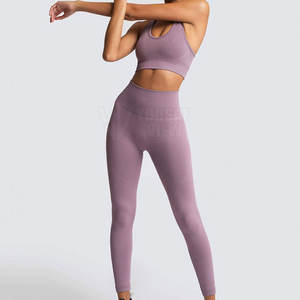 Conjunto de Yoga para mujer de calidad superior recién llegado, 2 piezas de sólida LICRA/poliéster, ropa de gimnasio transpirable ecológica - Product Image 2