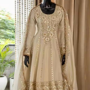 DESIGNER ZARI BRODERIE SUR ÉLÉGANT PEPLUM & SARARA ROBE AVEC PERLES DE VERRE EN CRISTAL, PERLES, GOTTA PATTI WORK FOR PARTY-WEAR @ 2024 - Product Image 1